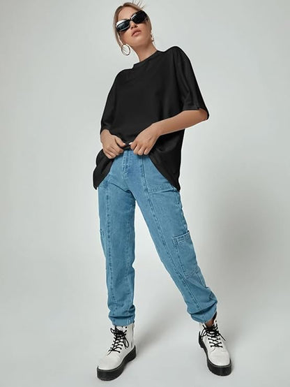 Unisex Solid French Terry Oversized T-shirts BLACK