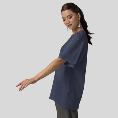 Unisex Solid French Terry Oversized T-shirts NAVY BLUE