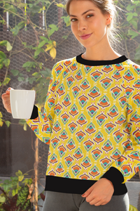 Geometric Tulip Batik Traditional Round Neck Winter Sweatshirt for Women