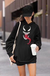 Trendy Unisex Venom Printed Hooded Sweatshirt Black