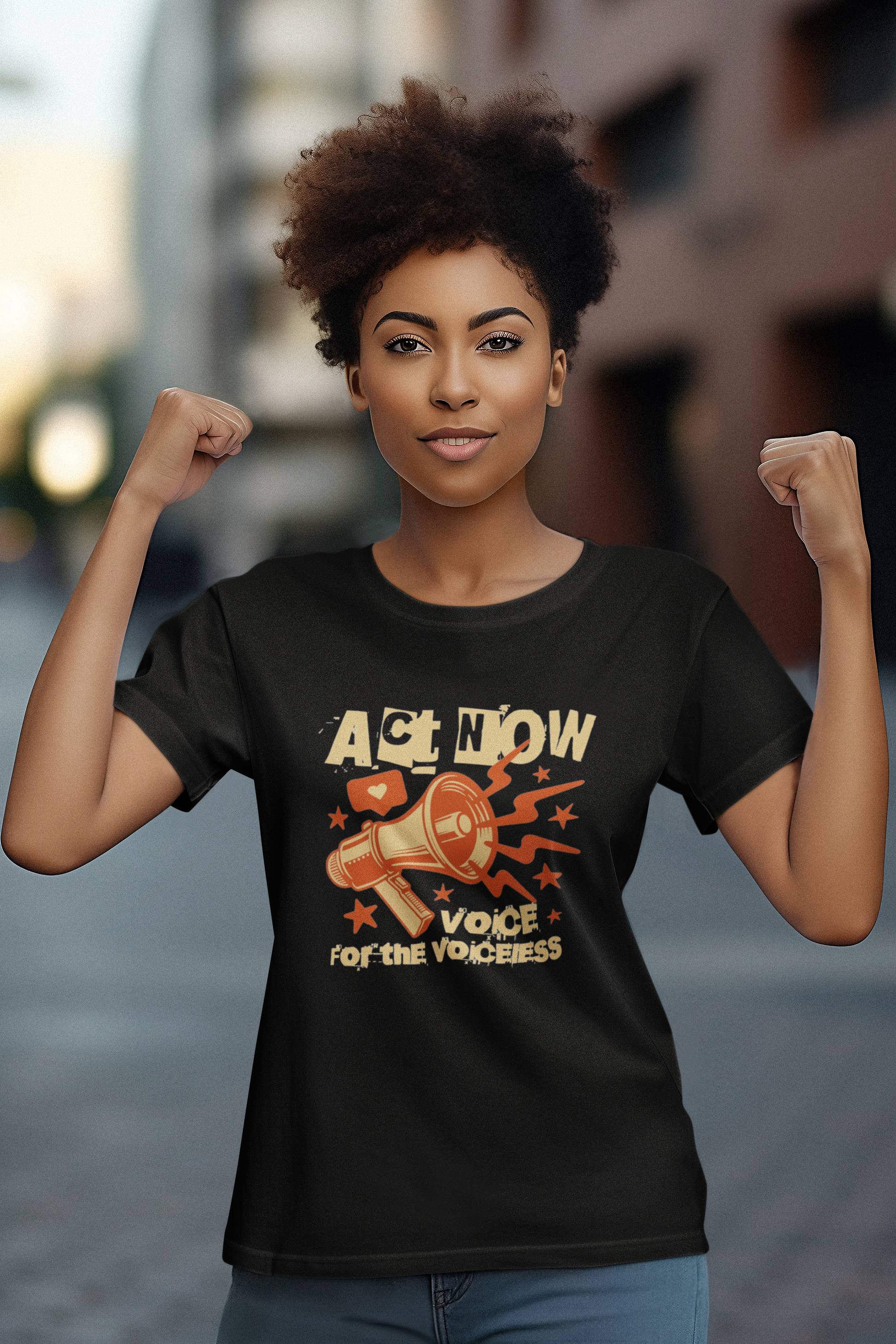 "Voice For The Voices" Black Round Neck Cotton T-shirt for Women Regular Fit