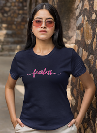 Women's Round Neck Fearless Print T-shirt