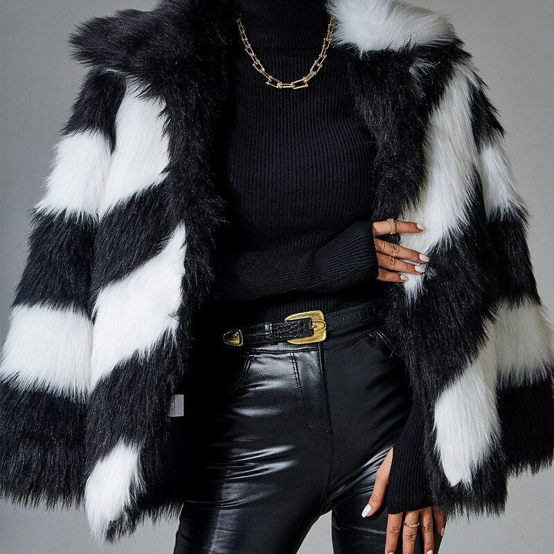 Black Faux Rabbit Fur Coat Luxury Fur Coat  Jackets Women