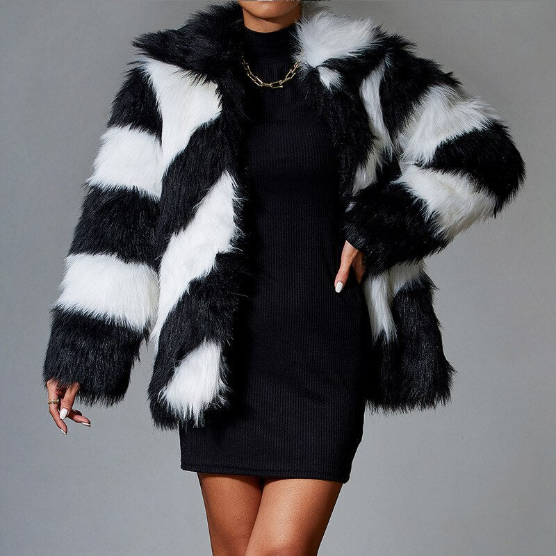 Black Faux Rabbit Fur Coat Luxury Fur Coat  Jackets Women