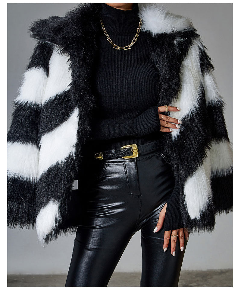 Black Faux Rabbit Fur Coat Luxury Fur Coat  Jackets Women