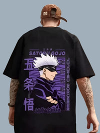 Men Oversized Anime Printed Round Neck Polyester Black T-Shirt