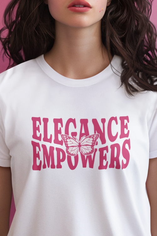 "Elegance Empowers" Round Neck Cotton White T-shirt for Women Regular Fit