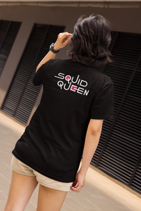 'Squid Queen' Black Oversized Round neck Cotton t-shirt for Valentine's Gift