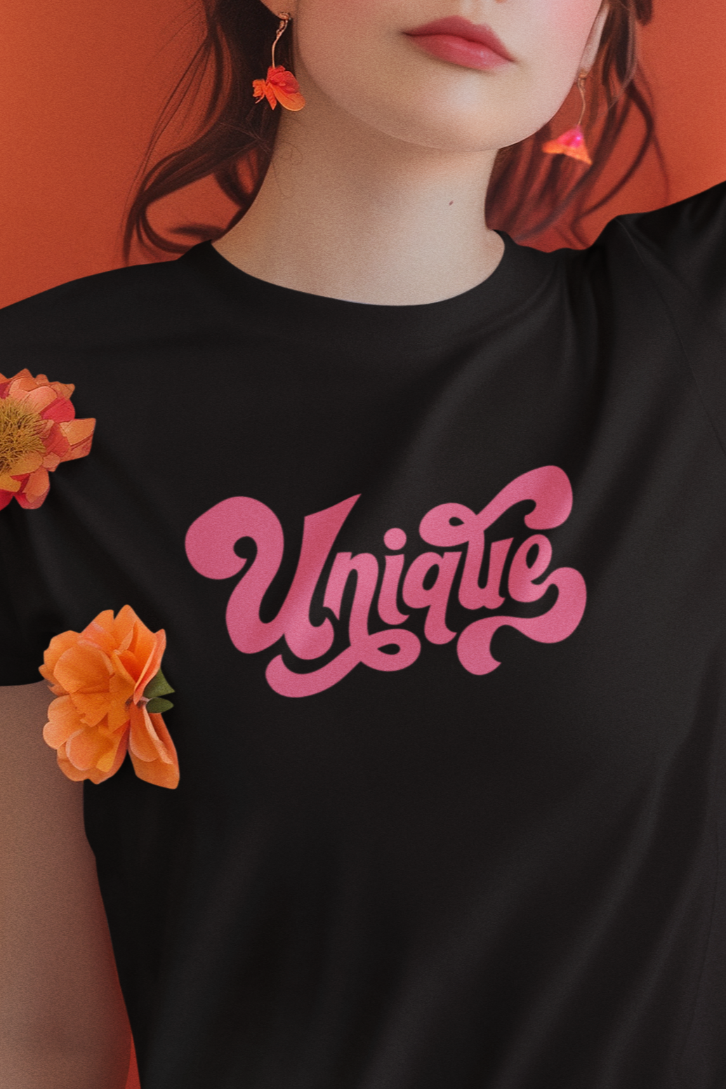 "Unique" Black Round Neck Cotton T-shirt for Women Regular Fit