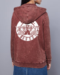 GUNS n ROSES Unisex Acid Wash Hoodie Sweatshirt Maroon